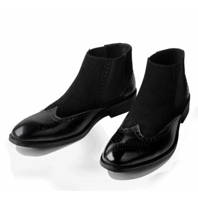 Handmade Mens Two Tone Chelsea Boots, Men Black Leather and Suede Boots