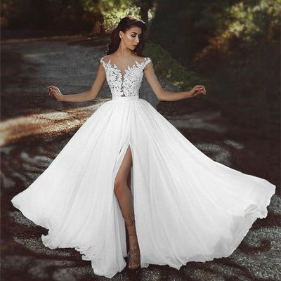 Elegant Wedding Dresses Bridal Gown with Lace Split Side
