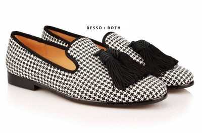 Handmade Black & White Denim Tussles Loafer Moccasin Shoes,Men's Dress Shoes