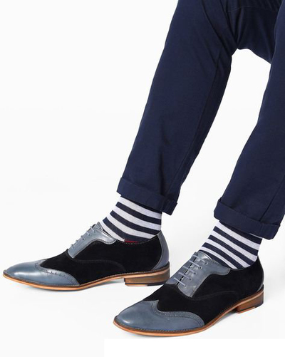 Wing Tip Black Suede Gray Genuine Leather Rounded Derby Toe Handmade Fashion Shoes