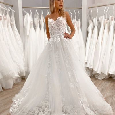 Gorgeous a line v neck spaghetti straps wedding dresses with appliques - Thumbnail 3