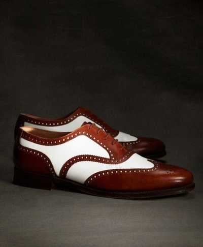 Handmade Leather Two Tone Wing Tip Shoes,Dress Shoes
