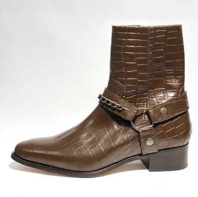 Handmade Brown Alligator Leather Madrid Straps Boot,Dress Boot,Men's Boot