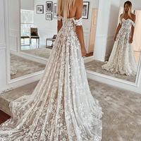 Romantic A-Line Off the Shoulder Lace Beach Wedding Dresses - Thumbnail 1