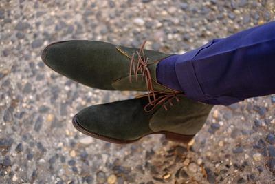 Handmade Half Ankle Olive Green Chukka Lace Up Suede Boot,Men's Dress Boot