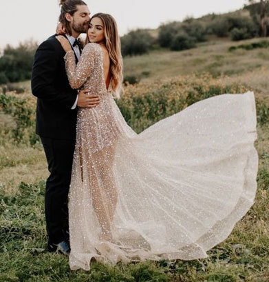 Round Collar Sparkly Wedding Dresses Bridal Gown