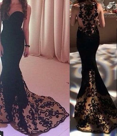 Black Mermaid Prom Dresses with Appliques Lace