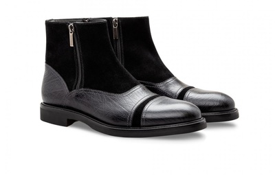 Two Tone Gray Black Suede Genuine Leather Rounded Derby Cap Toe Handmade Zipper High Ankle Boots