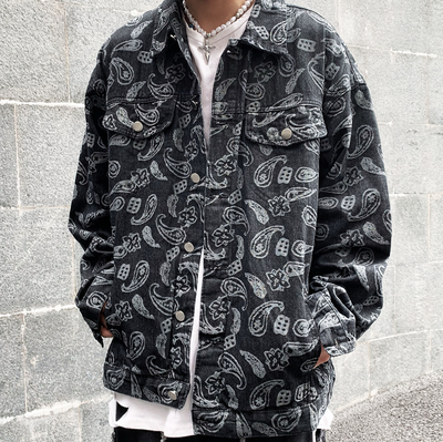 Free Shipping-PAISLEY TRIBAL PRINT DENIM JACKET