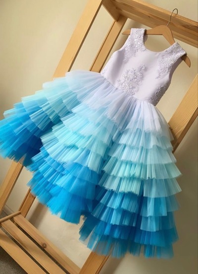 Gradient Blue Flower Girl Dresses Pageant Dress for Kid