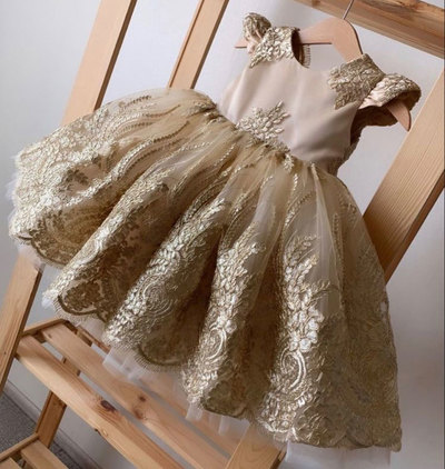 Gold Flower Girl Dresses with Appliques