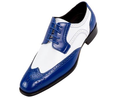 Western Style Handmade Mens Two-Tone Royal & White Smooth Dress Shoes, Men's dress shoes
