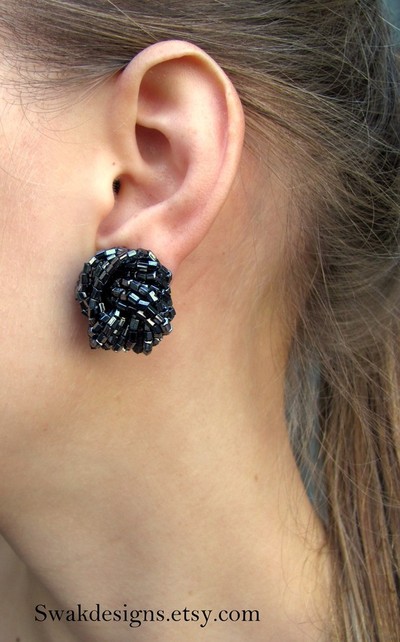 Vintage glass bead clip on earrings - made in italy