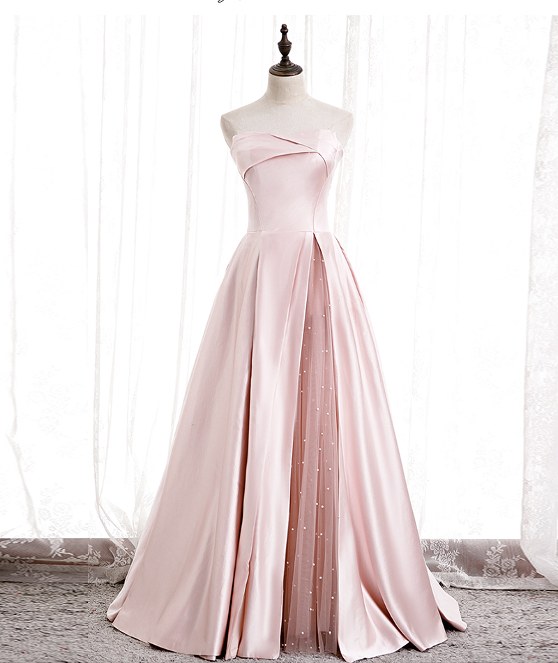 Pink satin long prom dress pink evening dress