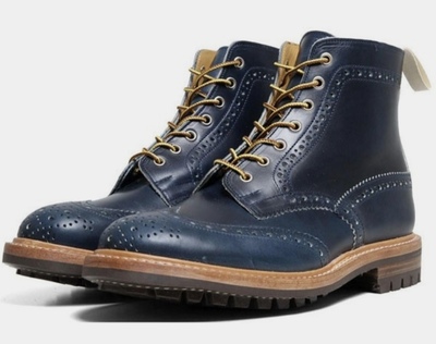 Christmas New Handmade Oxfords Navy Blue Wingtip Ankle High Lace Up Rangers Boot