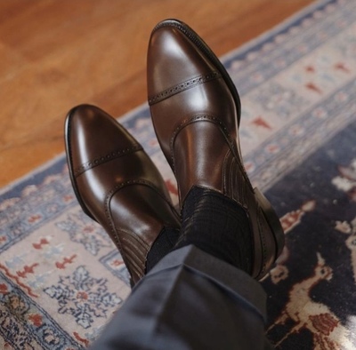 New Western Style Dark Brown Cap Toe Christmas Loafer Handmade Shoes For Gentlemen