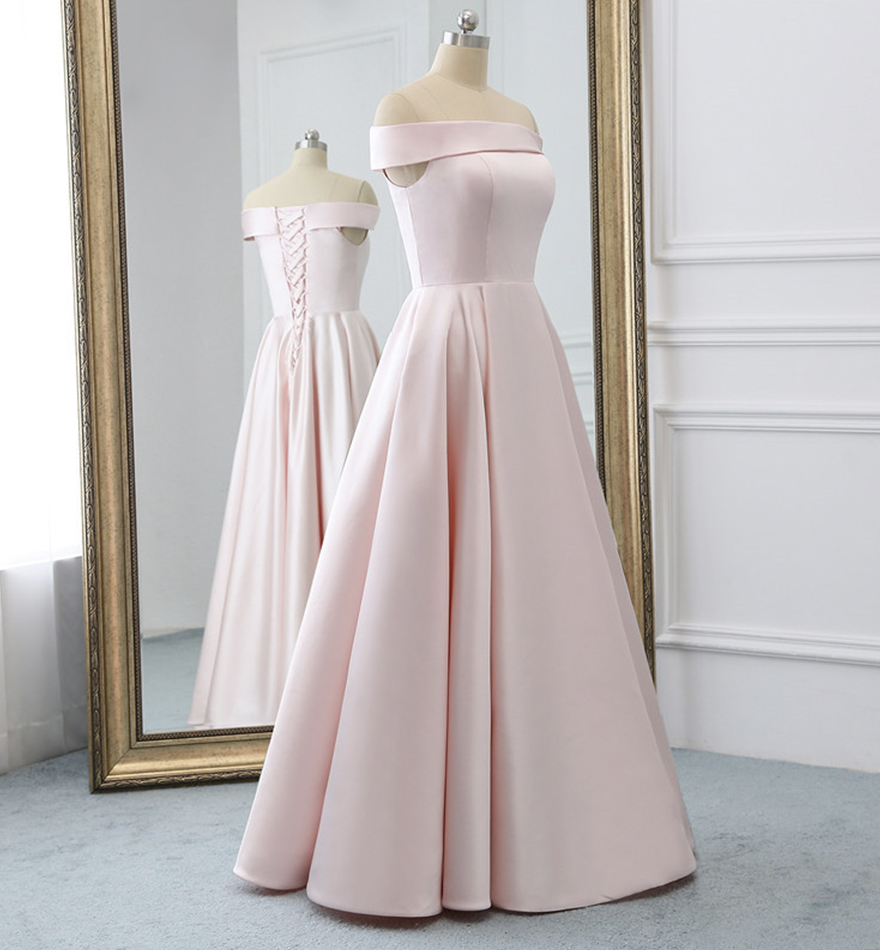 Pink satin long prom dress simple evening dress
