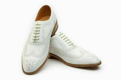 Handmade Classic Cow White Wingtip Oxfords Brogue Leather Lace Up Shoes