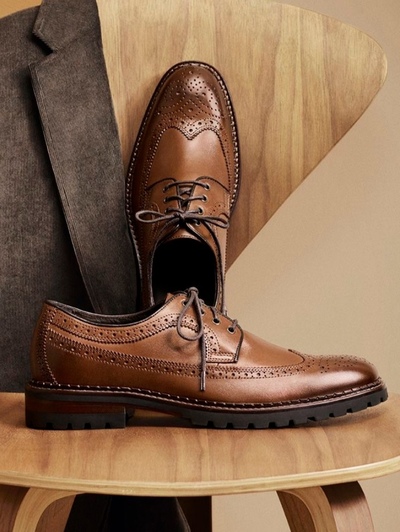 Handmade Classic Chocolate Brown Wingtip Oxfords Brogue Leather Lace Up Shoes