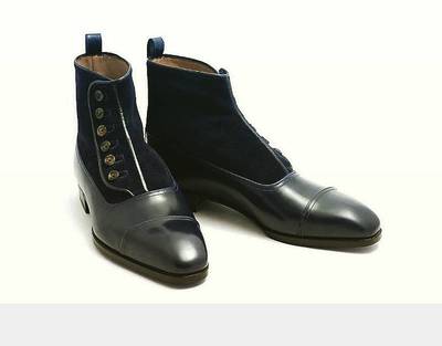 Black Leather Dress Ankle High Button Fastening Handmade Boot