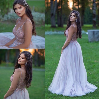 Spaghetti straps prom dresses with rhinestones - Thumbnail 2