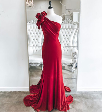 One Shoulder Mermaid Prom Dresses with Beaded