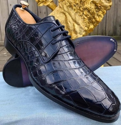 Men Handmade Black Textured Leather Formal Dress Shoes with Lace up Closure