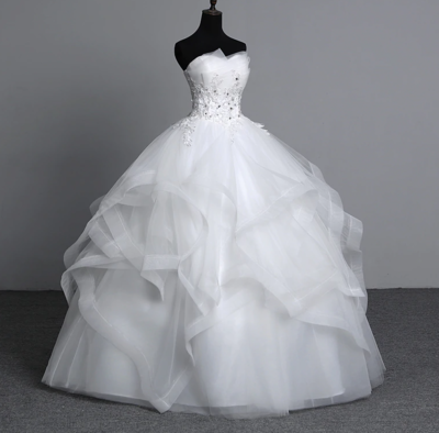 Real photo Appliques Vintage White Pearls Wedding Dresses Custom 2020 Vestidos de Noiva Bridal dress Plus Size Strapless Gowns,700