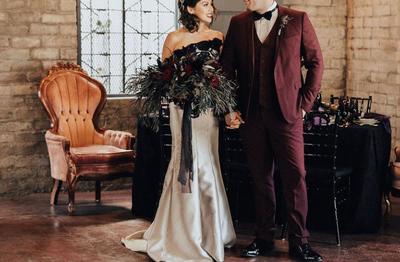 Glamous Mermaid Satin Black and White Gothic Wedding Dresses Sexy Lace Accents Bridal Gowns,705