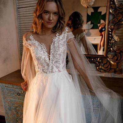 Tulle wedding sparkly separate sleeves-wings wedding gown,wedding dresses 2021,bridal dress - Thumbnail 3