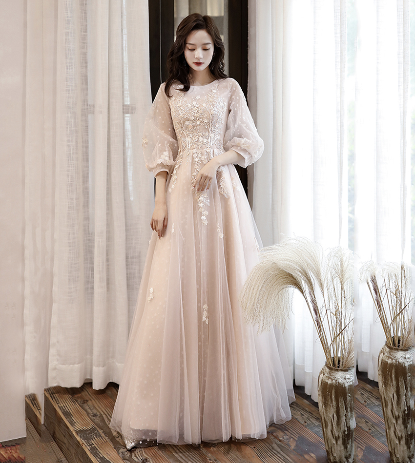 Cute tulle lace long sleeve dress evening dress
