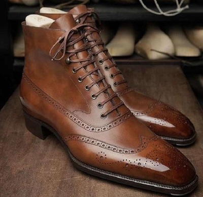 New Handmade cowhide Leather High ankle Boots for men