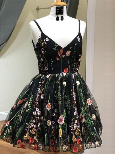 Short Floral Homecoming Party Dress,Spaghetti Straps Short Prom Dresses,Mini Dresses,54