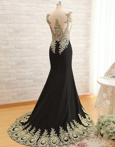 New Arrival Gold Lace Black Prom Dresses Mermaid Prom Dress Crystal Long Evening Gowns,55