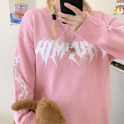 Thorns and Lightening Printed Pastel Color Pullover Knit Sweater