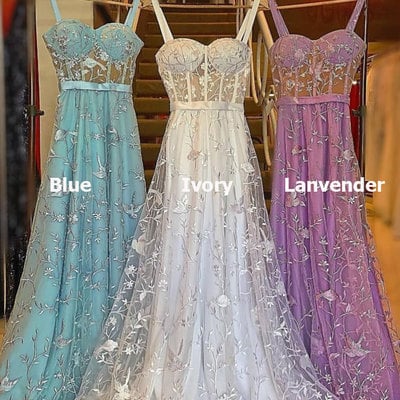 Spaghetti straps lace prom dresses evening gown - Thumbnail 3