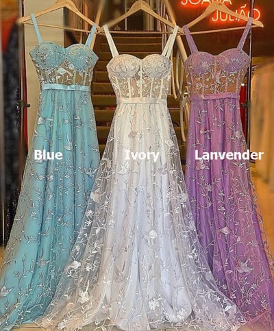 Spaghetti Straps Lace Prom Dresses Evening Gown