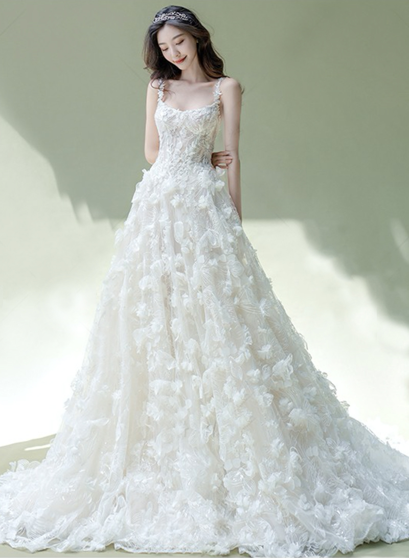 White A line applique long ball gown dress formal dress