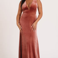 Classy Mermaid V Neck Open Back Velvet Long Bridesmaid Dresses - Thumbnail 1