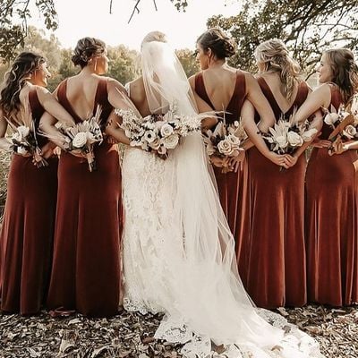 Classy mermaid v neck open back velvet long bridesmaid dresses - Thumbnail 2