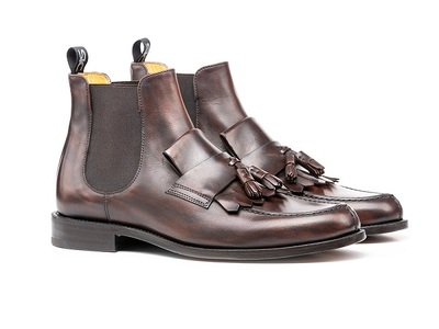 Brown Chelsea Tassels Fringed Jumper Slip On Genuine Leather Rounded Split Toe Ankle High Boots