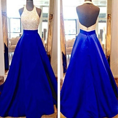 SP1392,Backless Prom Dress,Royal Blue Prom Dress,Long Prom Dress,Halter Prom Dress