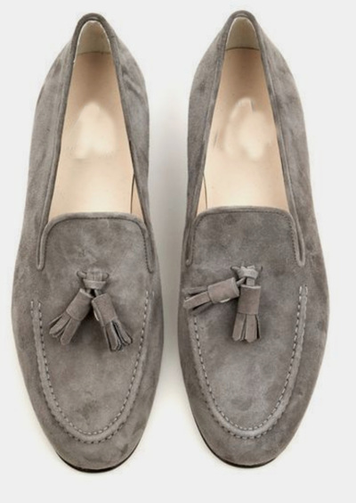 New Grey Tassels Loafer Slips On Suede Handmade Men Shoes
