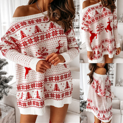 Jacquard loose knit long sleeve sweater dress - Thumbnail 2