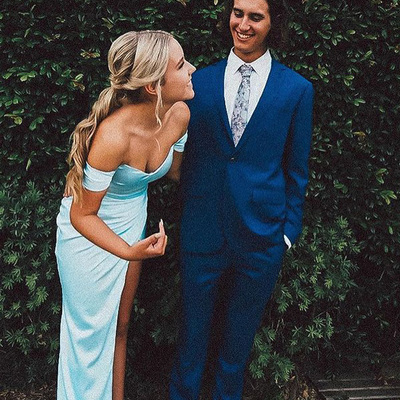 Chic sheath sweetheart light blue split prom dresses under 100 - Thumbnail 1