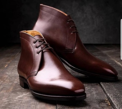 New Handmade Cowhide Leather Dark burgundy Chukka Boots for men