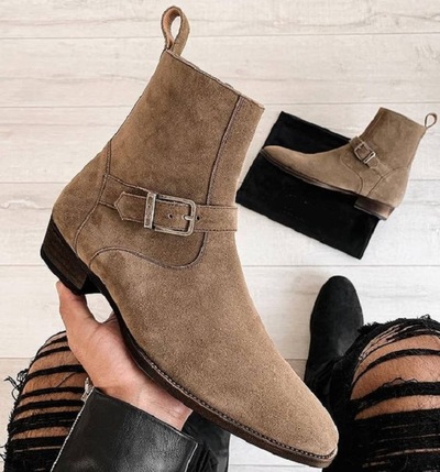 New Handmade Cowhide Leather Brown Suede Jodhpur Boots For men