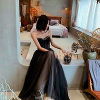 Cute A Line Sweetheart Black Dot Tulle Prom Dresses with Beading - Thumbnail 1