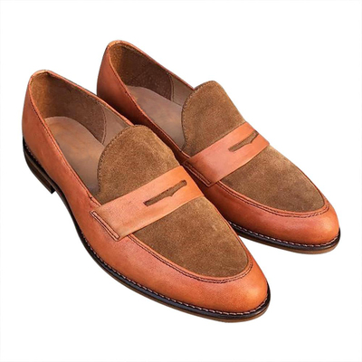 Luxury Men's Brown Tan Penny Loafer Slips On Vintage Leather Handmade Limited Edition Shoes