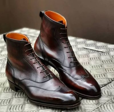 New Handmade Cowhide Leather Burgundy High Ankle Boot